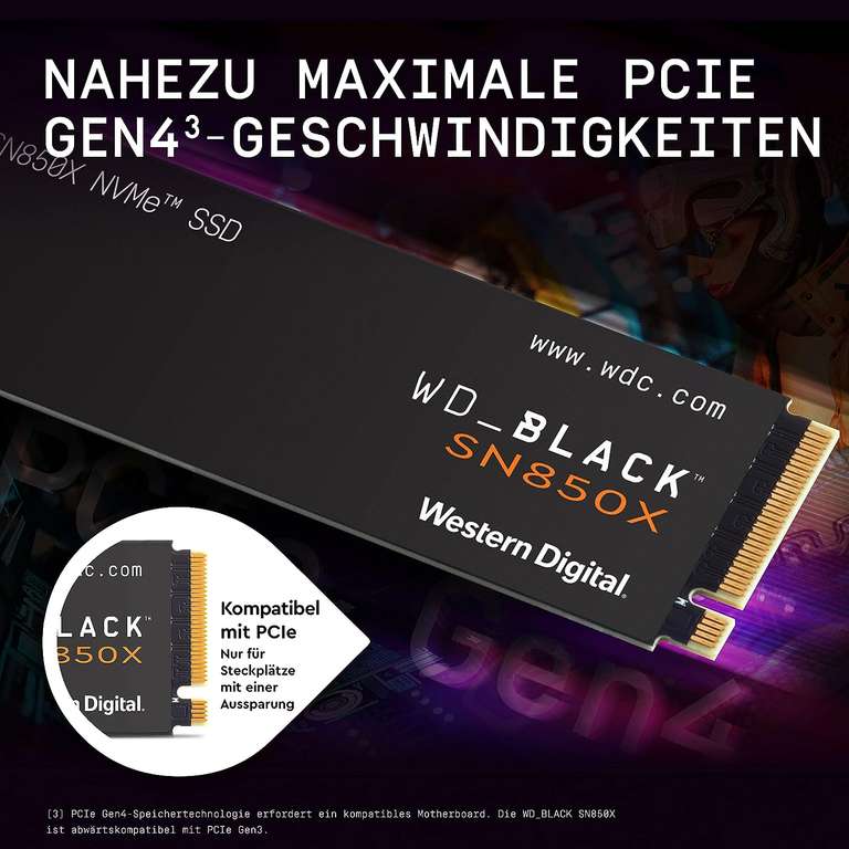 WD_BLACK SN850X NVMe SSD 2 TB interne SSD (Gaming Speicher, PCIe Gen4-Technologie, Lesen 7.300 MB/s, Schreiben 6.600 MB/s)