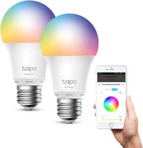 2x TP-Link Tapo L530E smarte WLAN Glühbirne E27, benötigt keinen Hub, RGB mehrfarbrig, dimmbar Alexa / Google Assistant / Tapo App