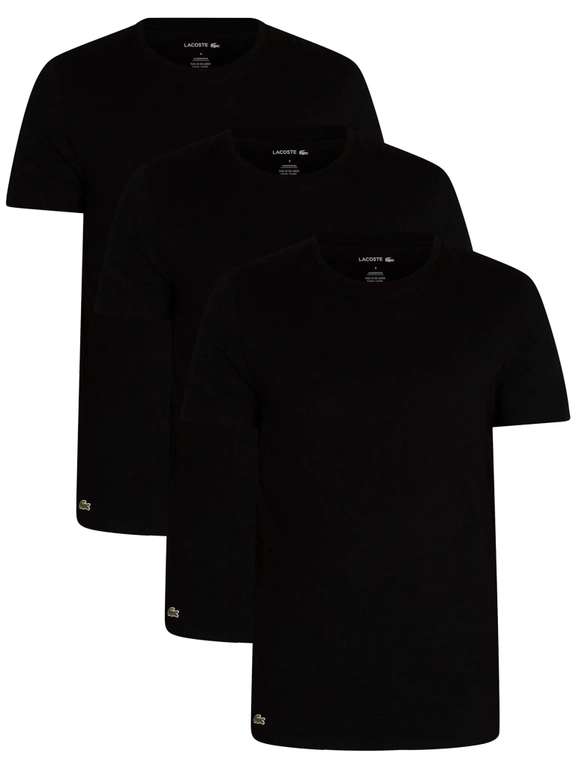 3er Pack Lacoste Basic-T-Shirt mit Rundhals- oder V-Ausschnitt (Gr. S - XXL; Rundhals in Schwarz oder Weiß, V-Ausschnitt in Weiß)