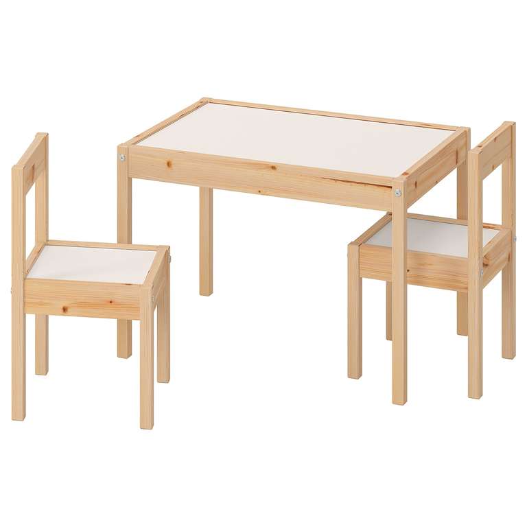 (IKEA/Familie) LÄTT Kindertisch mit 2 Stühlen, weiß/Kiefer