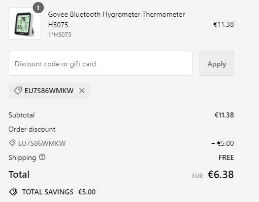 Govee Bluetooth Hygrometer Thermometer H5075 einzeln für 6,38€ (statt 11,38€) mit NL-Gutschein