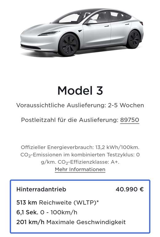 Tesla mit Preissenkung: Model 3 SR ab 41.970€, Model 3 LR ab 50.970€ und model 3 Performance ab 57.970€