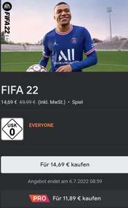 FIFA 22 auf Stadia 14,69 Euro (Stadia Pro 11,89 Euro)