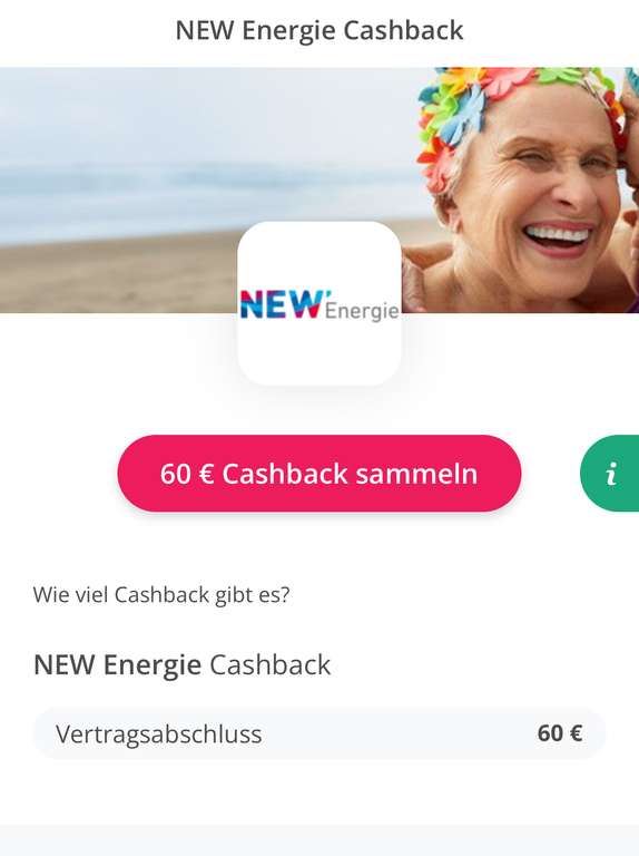 TopCashback 60€ NEW Energie Strom und Gas Cashback