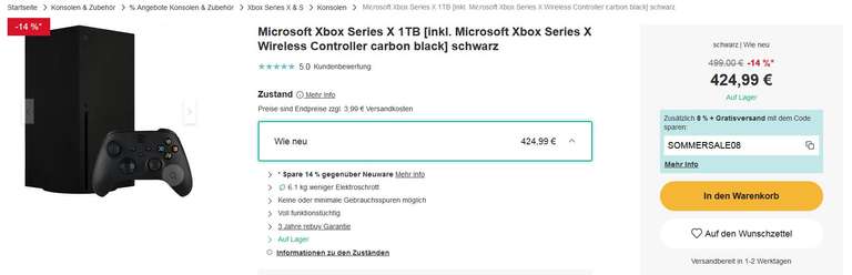 Xbox Series X bei rebuy mit Gutschein für 390,00 (wie neu)