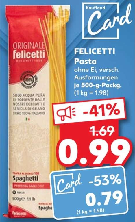 [Kaufland] Originale Felicetti Pasta/Nudeln verschiedene Ausführungen und auch Vollkorn!