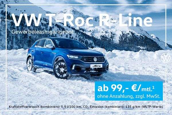 VW T Roc R Line, Gewerbeleasing, 24 Monate, 10.000km/Jahr, 99€/Monat, LF 0,36