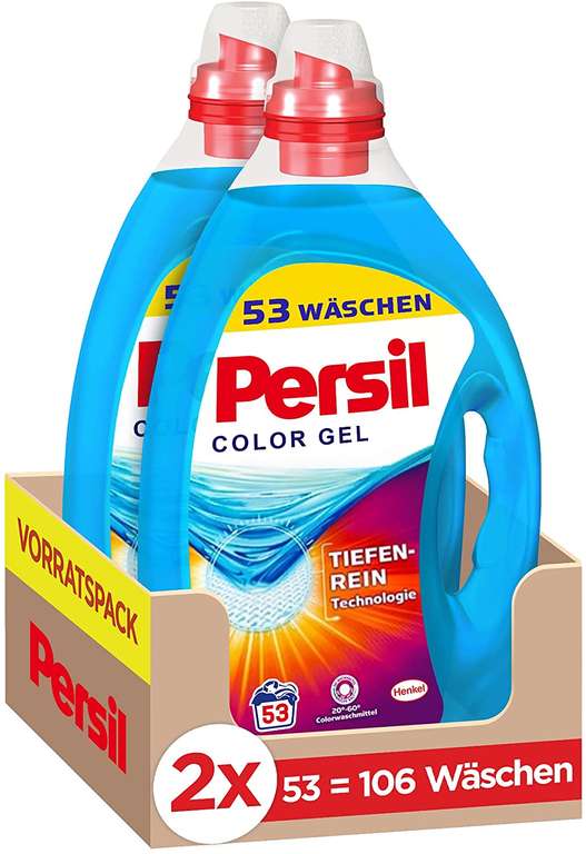[Amazon (Prime)] Persil Color Kraft-Gel Flüssigwaschmittel (2 x 53 = 106 Waschladungen)