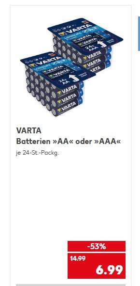 Varta Longlife Power Batterien AA oder AAA je 24Stk Kaufland Gültig vom 15.12.2022 bis 21.12.2022