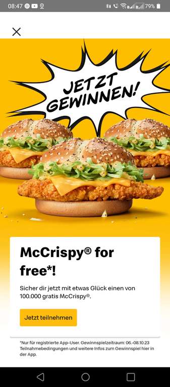 McDonald's McCrispy Burger gratis für alle