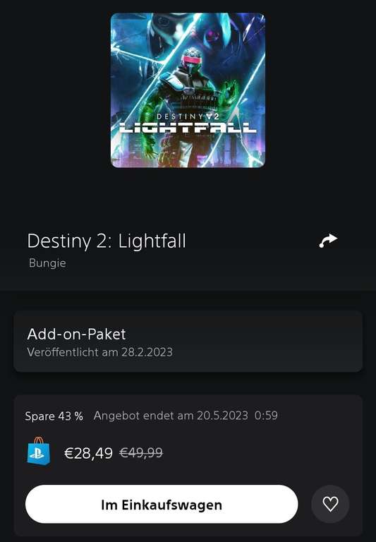 [Playstation] Destiny 2 Lightfall im Playstation Store PS4 PS5 und Jahrespass