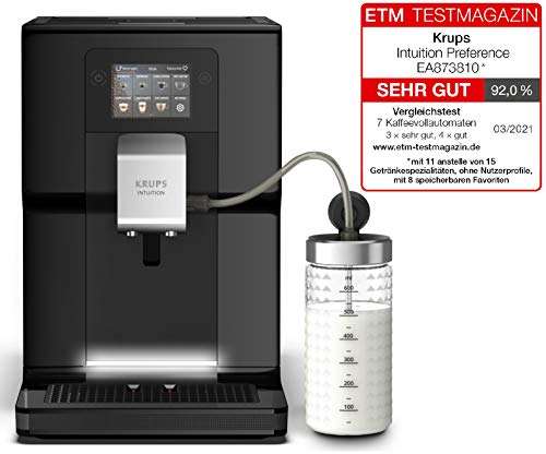 Krups EA8738 Intuition Preference Kaffeevollautomat inkl. Milchbehälter, Farb-Touchscreen, Smart Slide Technology, 11 Getränke, Schwarz