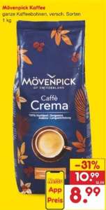 Mövenpick Caffè Crema 1kg, ganze Bohnen und in verschiedene Sorten (mit Code und Netto-App)