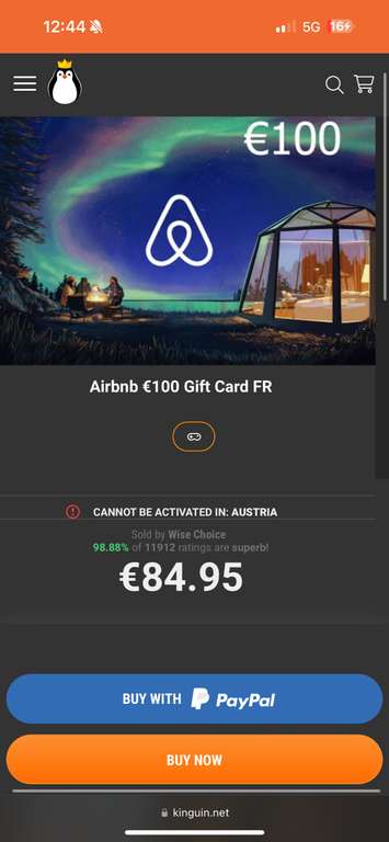 Airbnb Gutschein (Tax Location outside EU)