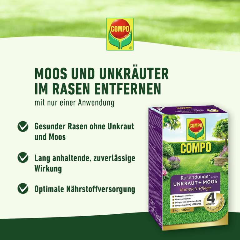 Rasendnger Unkraut + Moos Komplett-Pflege 9 kg, 300m bei Amazon - jetzt!  | mydealz