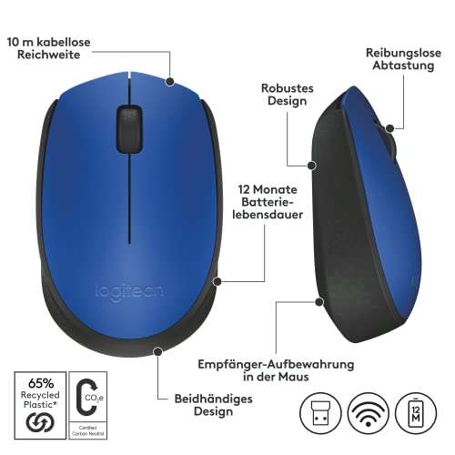 [Prime] Logitech M171 Kabellose Maus, 2.4 GHz Verbindung via USB-Empfänger, Optischer Sensor, 12-Monate Akkulaufzeit