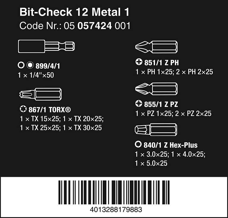 Wera Bit-Check 12 Metal, 12-teilig für 8,71€ (Prime)