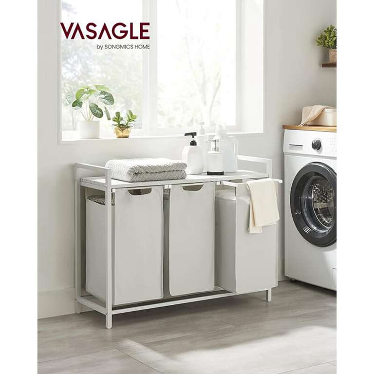 VASAGLE Wäscheschrank mit 3 Fächern & Metall-Gestell (92,5 x 71 x 33 cm) - Weiß 30,99€ & Schwarz 39,99€