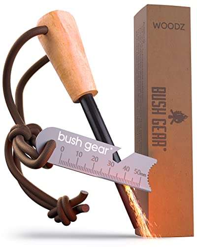 BUSHGEAR Woodz - Feuerstahl mit Handmade Griff - 8, 10 oder 12 mm Dicke - Traditioneller Feuerstarter Outdoor & Bushcraft Abenteuer (Prime)
