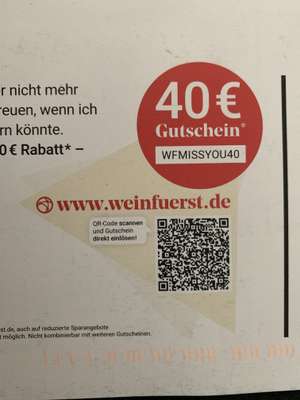 Weinfürst 40€ Rabatt bei 80€ MBW