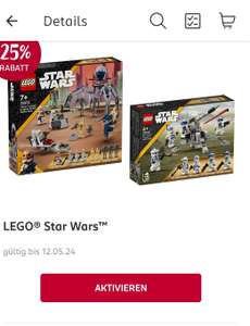 [Rossmann] 25% Rabatt auf Lego Star Wars Artikel (kombinierbar mit 10% auf alles, zusätzlich durch Cadooz/Bestchoice -9,1%)