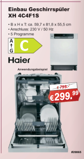 [Prospekt/Lokal] Haier Einbau-Geschirrspüler XH 4C4F1S für 299,99 € bei STABILO Baumarkt