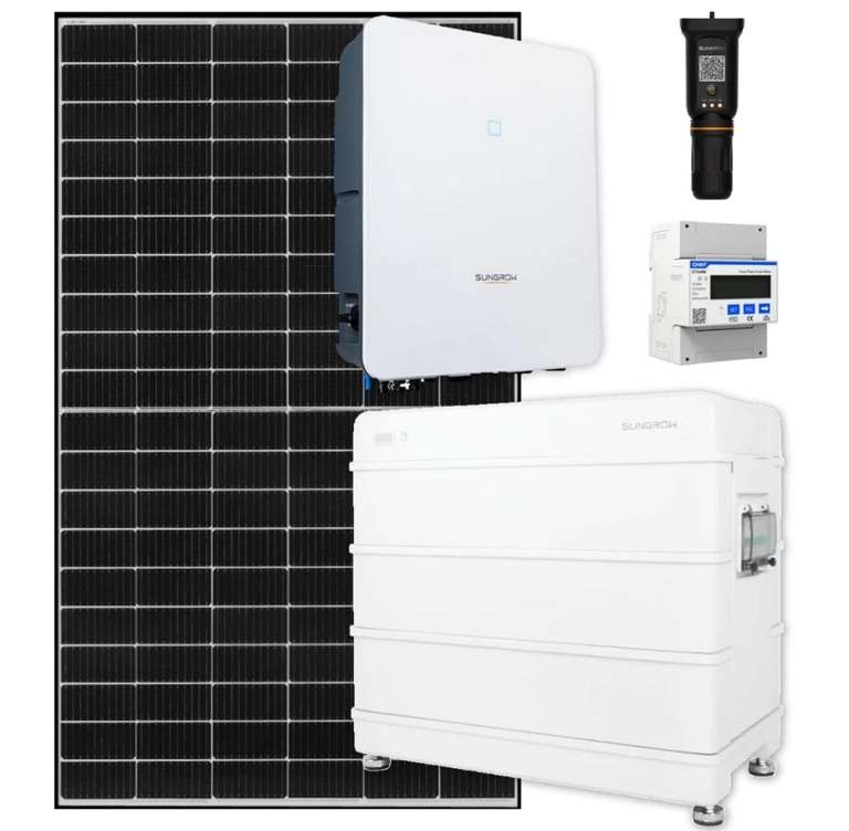 10 kW Photovoltaik Komplettanlage-Set mit Sungrow Komponenten, 25x410W Solarmodule + 10kW Wechselrichter + Speicherset 9,6kWh