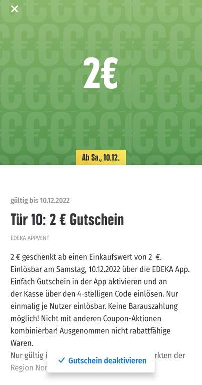 Edeka App Nordbayern 2,-€ Gutschein ohne MEW