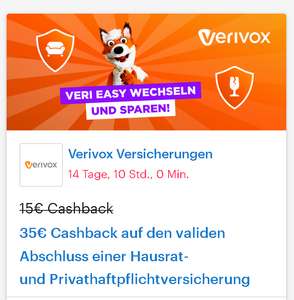 [Verivox + Shoop] 35€ Cashback auf den validen Abschluss einer Hausrat- und Privathaftpflichtversicherung