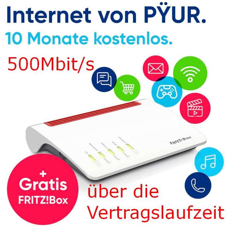 [pyur] Kabel-Internet 500Mbit/s für eff. 17€/M. mit Payback | incl. 10 Monate gratis + Fritzbox 6660