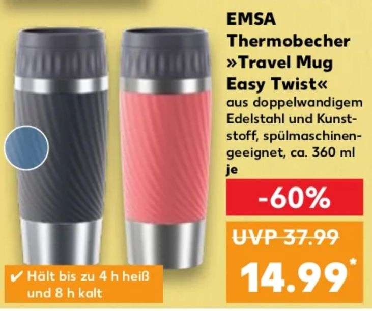 Emsa Travel Mug (neuere Generation mit Easy Twist) Isolierbecher 0.36l in verschiedenen Farben
