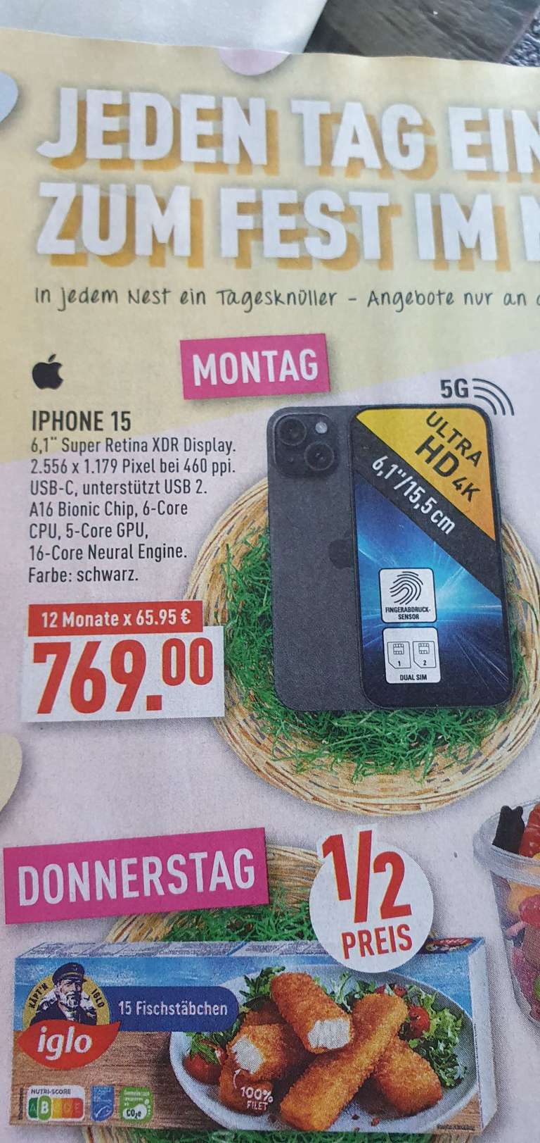 Iphone 15 schwarz (offline)Marktkauf nur Montag (vermutlich 128GB)