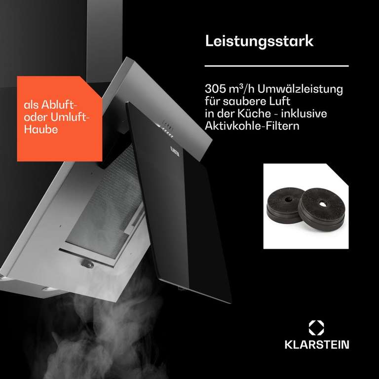 Klarstein Alessia CGCH3 Dunstabzugshaube 60cm, 305 m³/h Luftstrom, inkl. LEDs für 62€ (Kaufland)