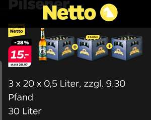 Netto Scotty: 25 Cent Bier - 30 Liter Stier Bier für 15 € also 1,5 Liter reiner Alkohol oder 25 Cent pro Flasche