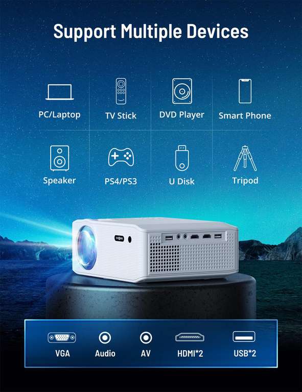 Mini Beamer Bluetooth Full HD 1080P Paris Rhône 15000 Lumens