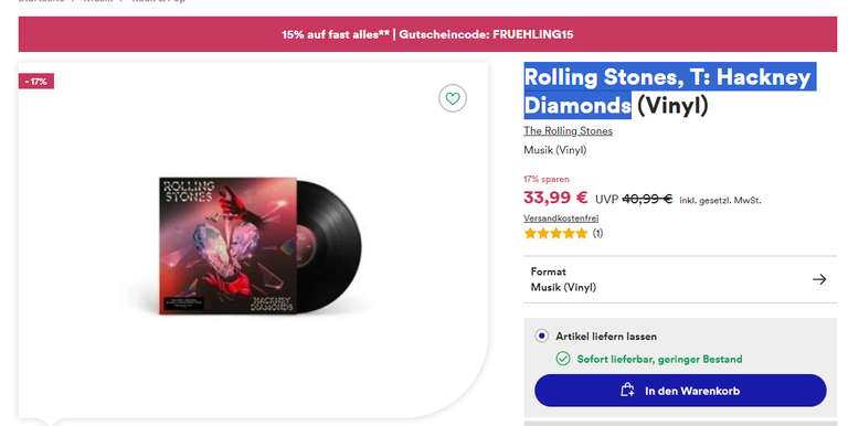 [Thalia Kultclub] Rolling Stones, T: Angry (V10) - Vinyl / T: Hackney Diamonds Vinyl auch im Sale für 28,90