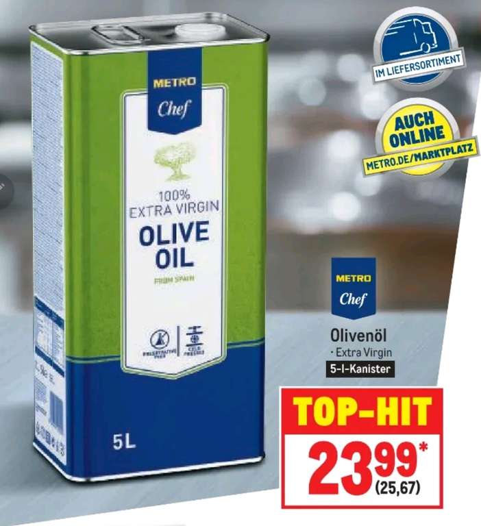 [METRO Lokal] METRO Chef Olivenöl 100 % Extra Virgin - 5 l Kanister