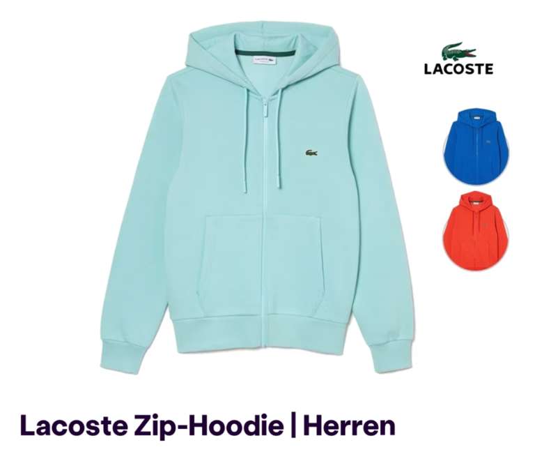 [ibood] Lacoste Zip-Hoodie | Herren in Türkis, Rot und Blau für 65,90€ anstatt (ab) 84,95€