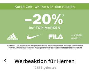 Deichmann 20% Aktion auf viele Markenschuhe (Adidas, Nike), Caps, Socken, Hoddies, T-Shirts, Hosen, Rucksäcke, etc.