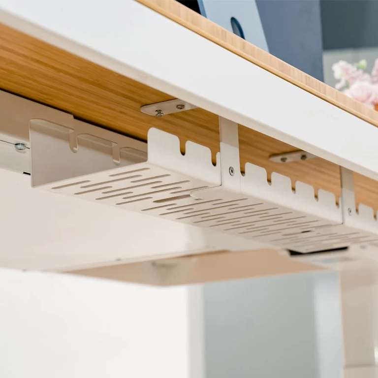 Flexispot Q8 schwarz & weiß | Höhenverstellbarer Schreibtisch (60-124cm) Bambus-Tischplatte (140×70cm) | 4 Memory-Steuerung & Anti-Kollision