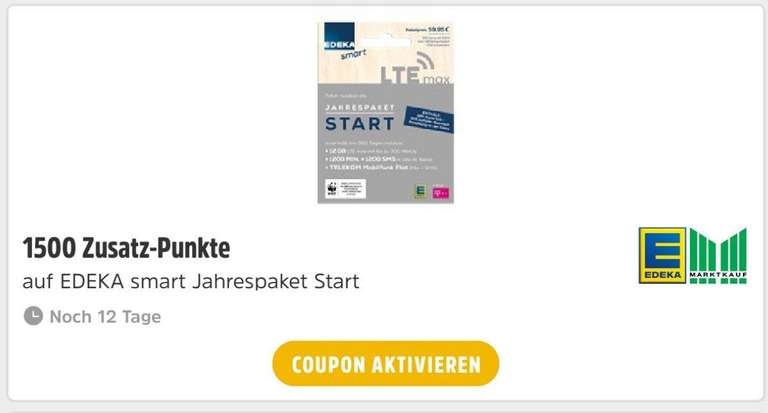 [DeutschlandCard] bis zu 1500 Sonderpunkte für Produkte der Edeka-Smart Telefonkarten (Sammel-Deal)
