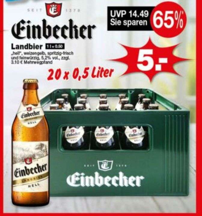 Krümet -lokal- Sonderposten: 20x 0,5l Kasten 'Einbecker Landbier', Literpreis: 50 Cent, Angebot noch bis 08.07.23