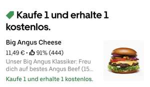 Uber Eats: 2 Für 1 Big Angus Cheese Burger bei Burgerme für 11,49€