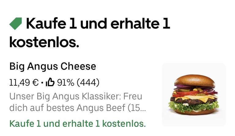 Uber Eats: 2 Für 1 Big Angus Cheese Burger bei Burgerme für 11,49€