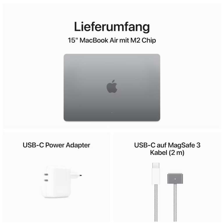 MacBook Air 2023 Space Grey 15 Zoll, M2, 8 GB, 256 GB mit Cashback 1254,97 €