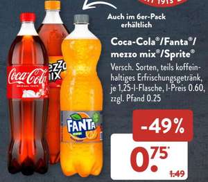 Aldi Süd bietet wieder günstig die 1,25l Flasche Coca-Cola/Fanta/Sprite oder Mezzo-Mix ab 20.11.23 an , Literpreis: 60Cent