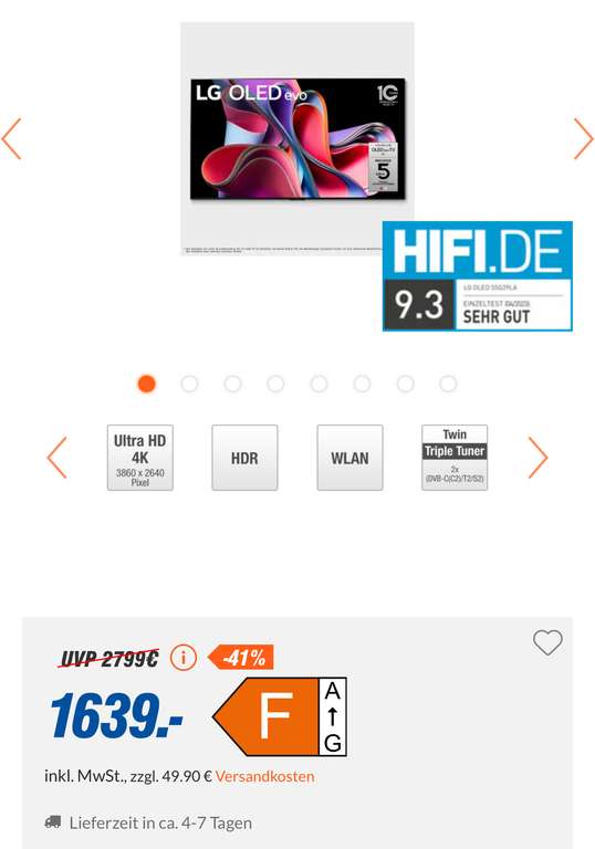 LG OLED55G39LA für effektiv 1251€