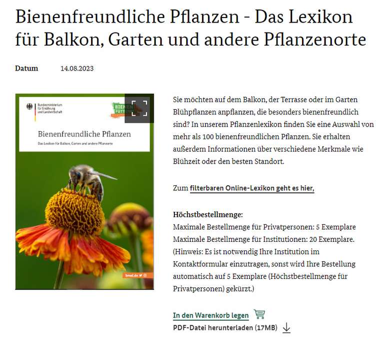 Bienenfreundliche Pflanzen - Das Lexikon für Balkon, Garten und andere Pflanzenorte - zur Verfügung gestellt von bmel