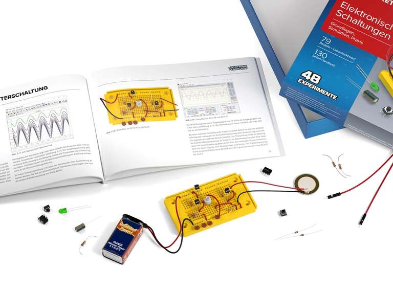 Franzis Lernpaket: Elektronische Schaltungen | 79 Bauteile | 48 Experimente | 130 seitiges Handbuch | ab 14 Jahren