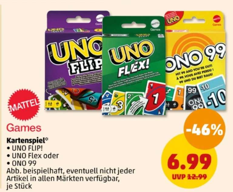 Penny: Uno Flex, Uno Flip und Ono 99 für je 6,99€ ab Donnerstag, den 04.04 (Flex bereits bei Amazon für 6,99€)